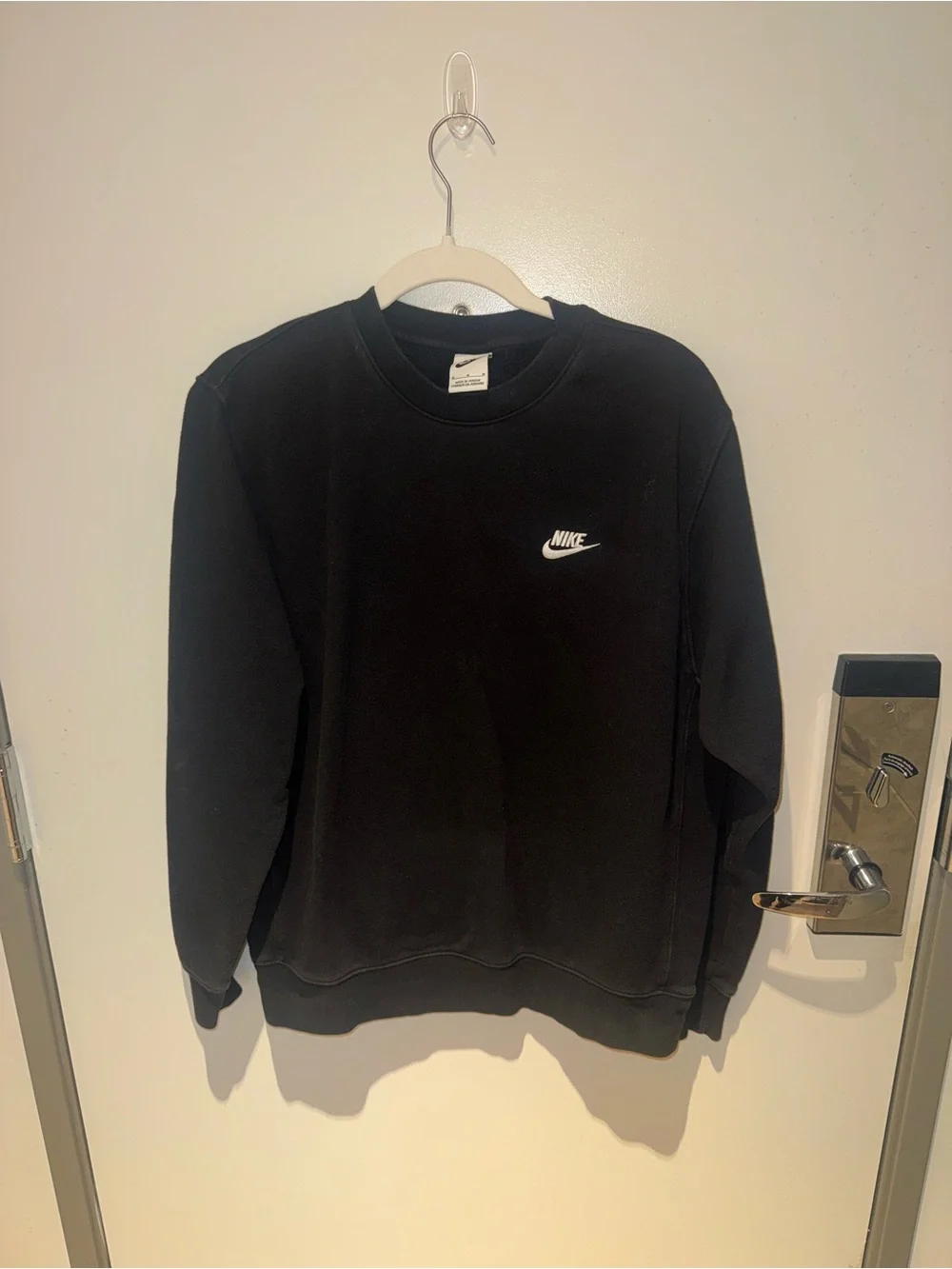 Nike Men’s Black Crewneck Sweatshirt with White Swoosh